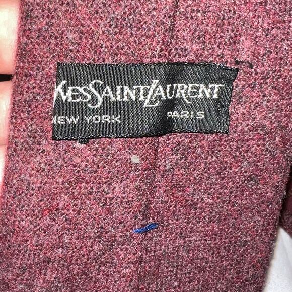 Yves Saint Laurent Mens Burgundy Wool Tie Classic Style - Picture 5 of 6